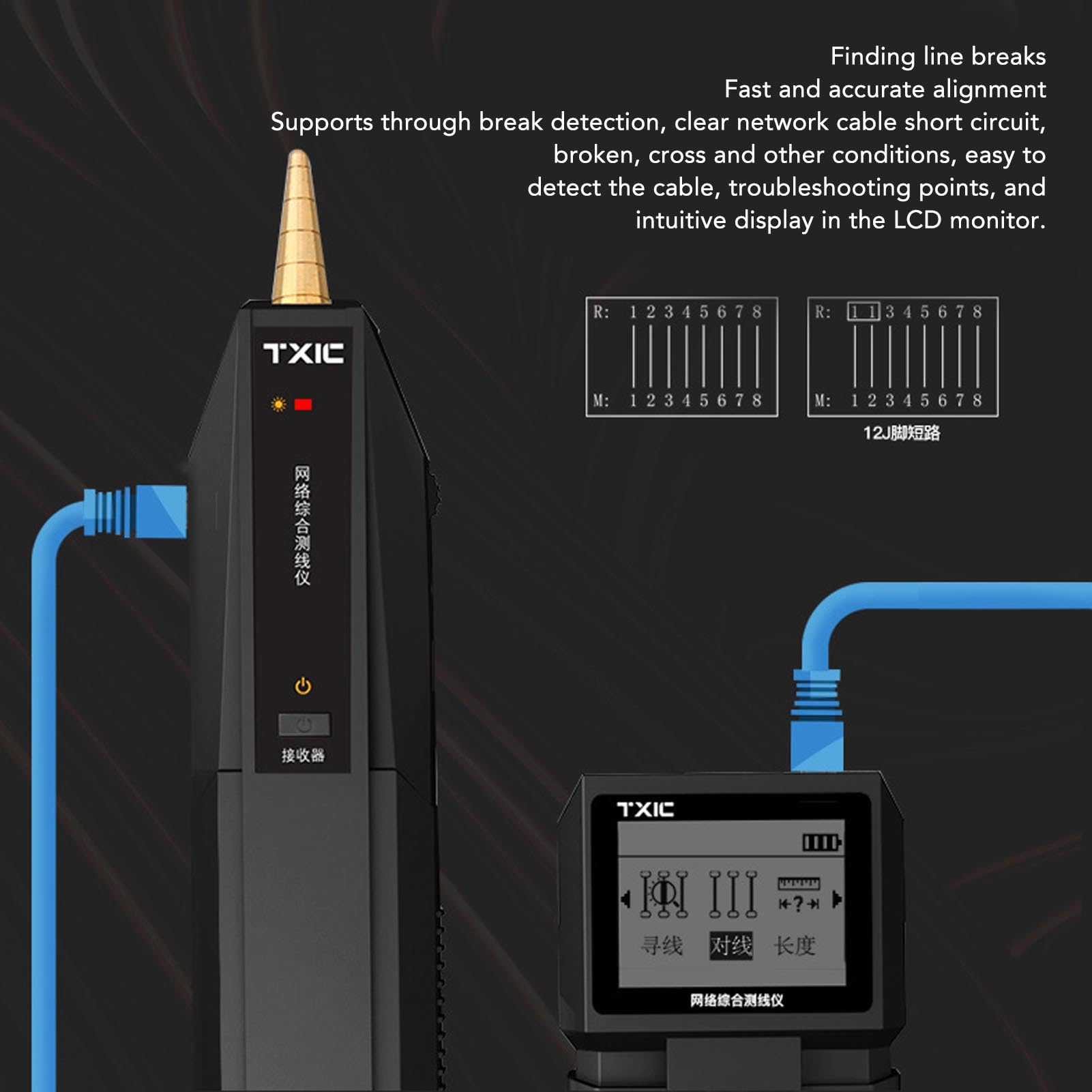 Sxhlseller Probador de Cables de Red Multifuncional, Alineación Rápida y Precisa, Identificación PoE, Prueba de Longitud, Prueba de un Extremo, Dos Modos, Localizador de Cables para