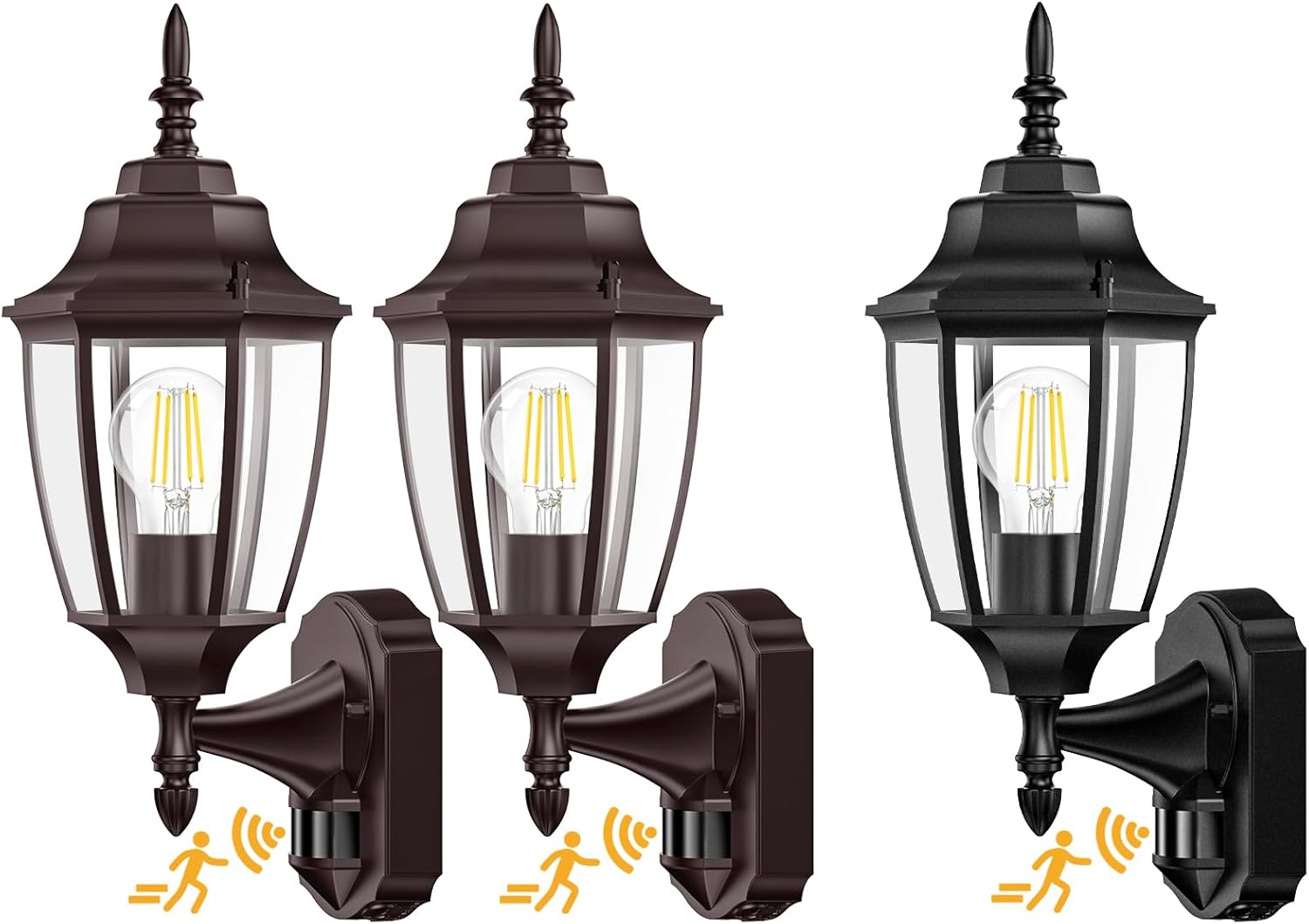 Lamomo 3 Pack Motion Sensor Light Fixtures, 2 Pack Bronze+ 1 Pack Black Lamomo 3 Pack Motion Sensor Light Fixtures, 2 Pack Bronze+ 1 Pack Black