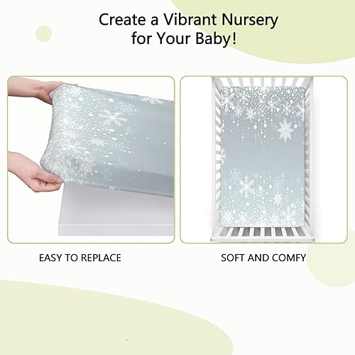 Miniatura 6 de Sábana bajera ajustable con temática de copo de nieve sábana bajera estándar para cuna sábana bajera suave para niños y niñas 52 x 28 pulgadas azul