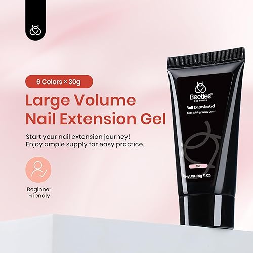 Miniatura 122 de Beetles - Kit de gel de extensión de uñas de polietileno con luz UV: juego de 6 colores de gel constructor rosa con purpurina blanca con capa base