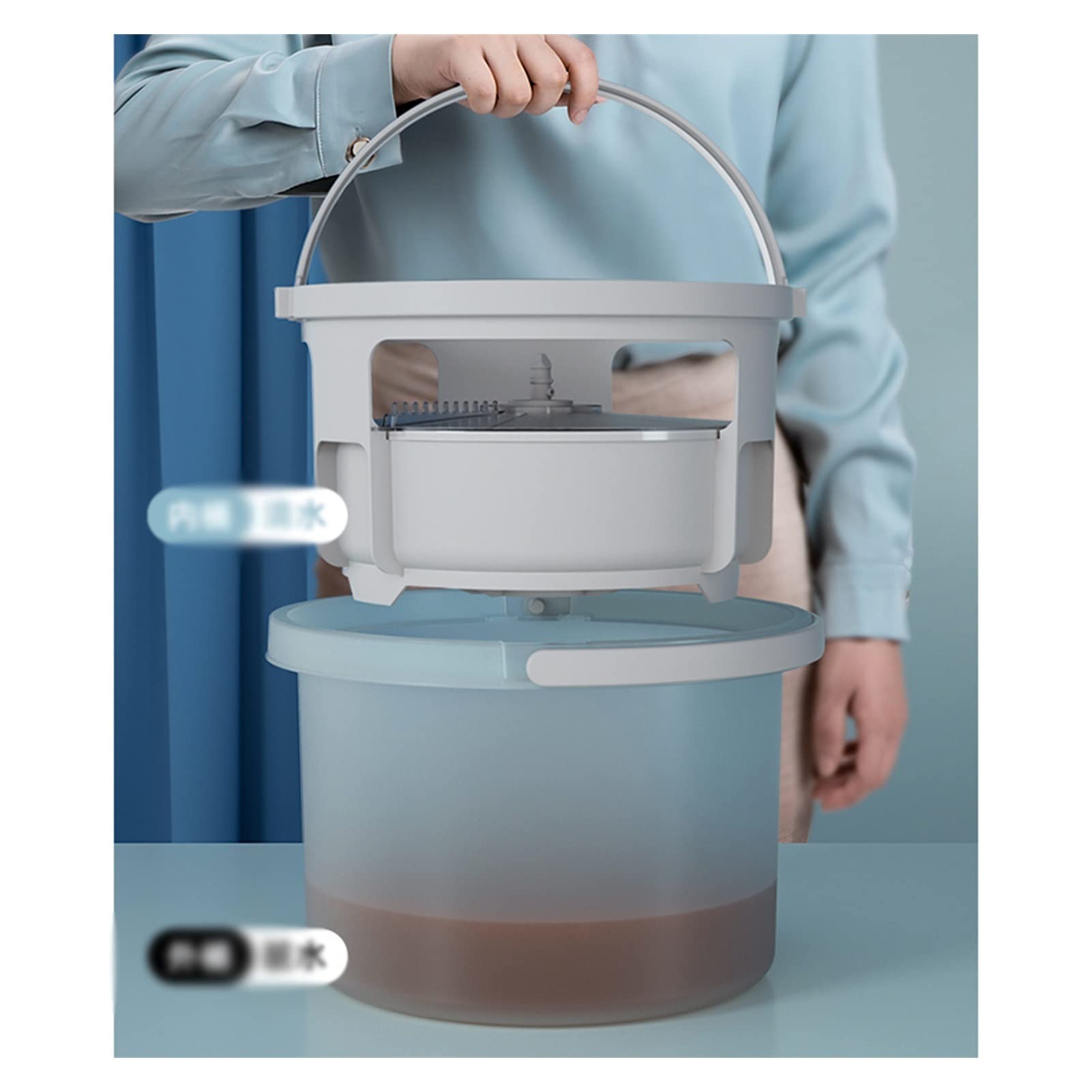 Mop Zestaw z wiadrem Spin Mop i Wiaderkiem z zestawem Wringer System czyszczenia podłóg Easy Wring Pedał nożny, uchwyt mopa ze stali nierdzewnej (kolor: 3 głowice mopa)