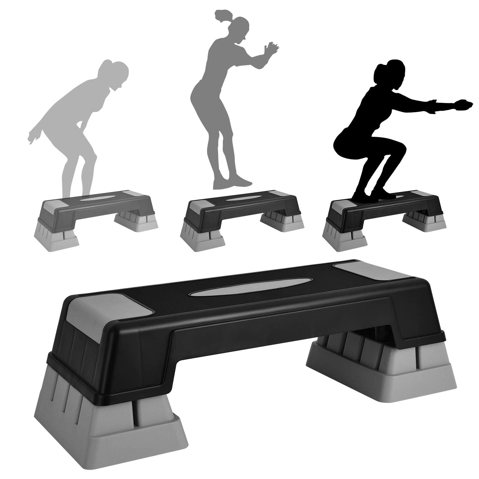 GYMAX Piattaforma Step Regolabile in 3 Altezze, Piattaforma Step Antiscivolo per Esercizio da Interno, Stepper per Esercizi Aerobica e Fitness a Casa, Ufficio o Palestra, Step da Aerobica Domestico