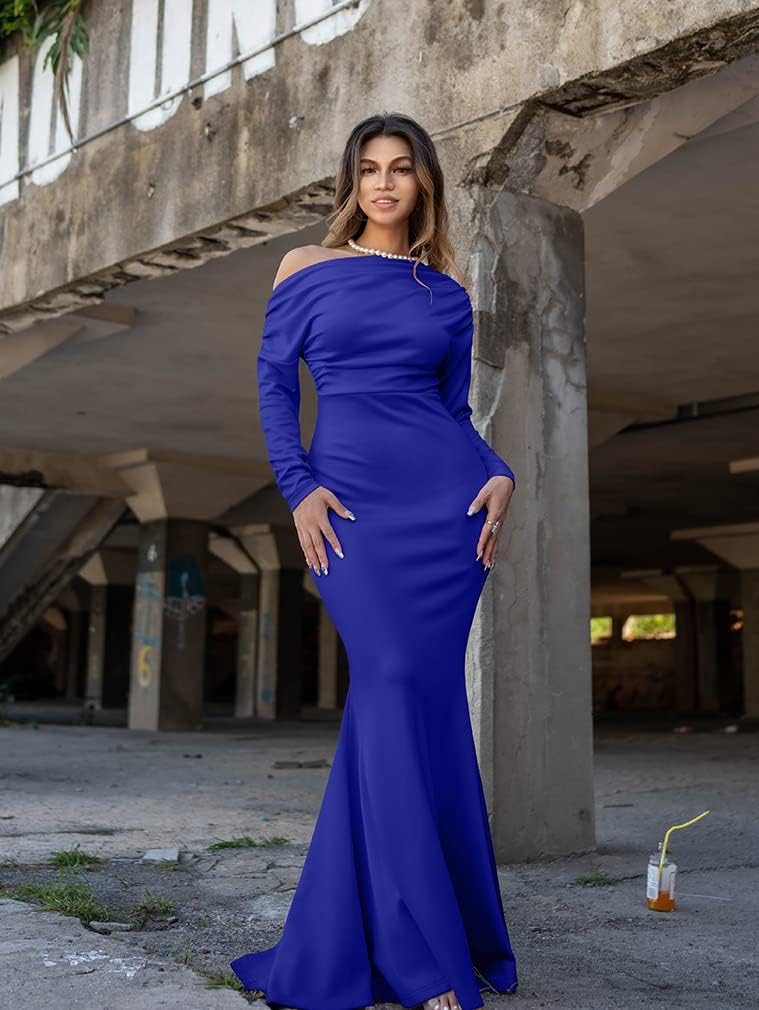 YMDUCH Women's Sexy Elegant Long Sleeve Off Shoulder Bodycon Long Evening Formal Dress - Image 6