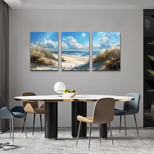 Miniatura 5 de TTHYUEWS Arte de pared para sala de estar, lienzo para decoración de pared para dormitorio, baño, océano azul, playa, pintura de pared de olas de