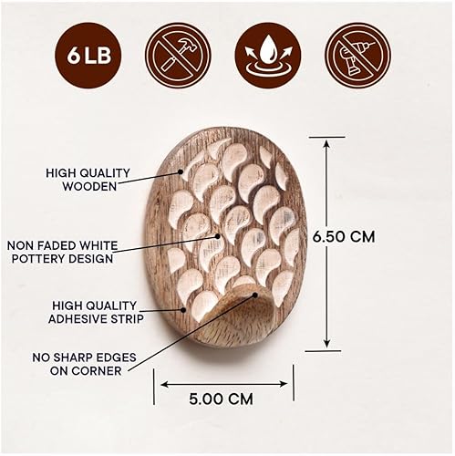 Miniatura 59 de Indian Shelf 3 ganchos, 6 tiras de ganchos de pared adhesivos de madera, ganchos decorativos de pared para colgar, gancho adhesivo bohemio