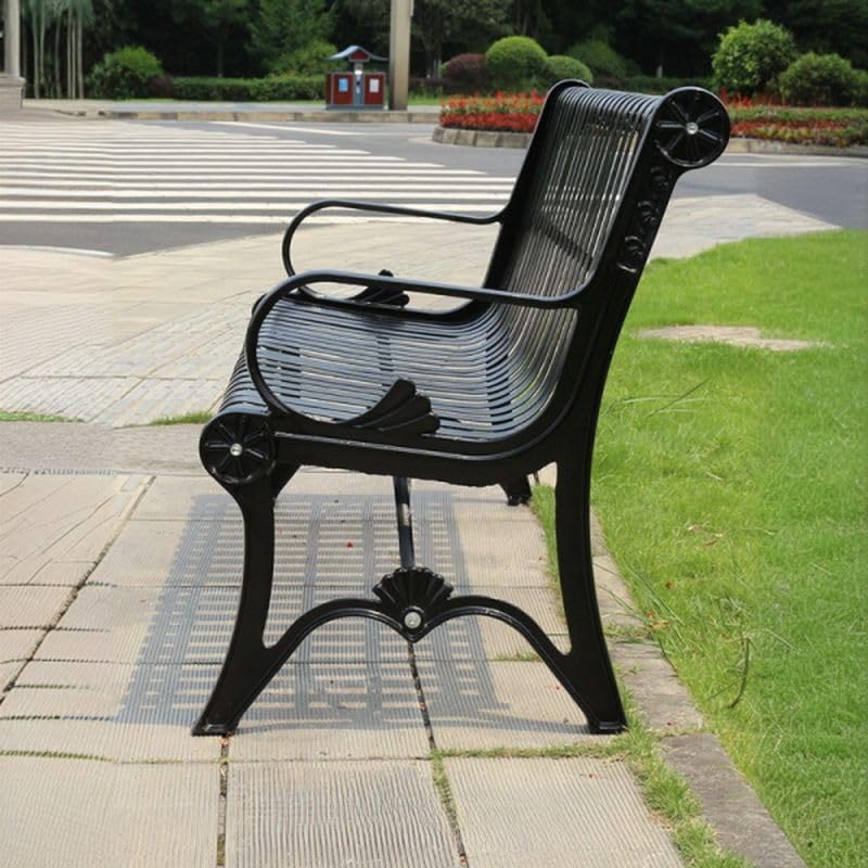 CraftThink Outdoor Garden Bench, Weatherproof Patio Lawn Bench Porch Seat, Aluminum, Coat Distressing for Porch/Deck/Patio (Black, 47" L x 26" W x 32.5" H)