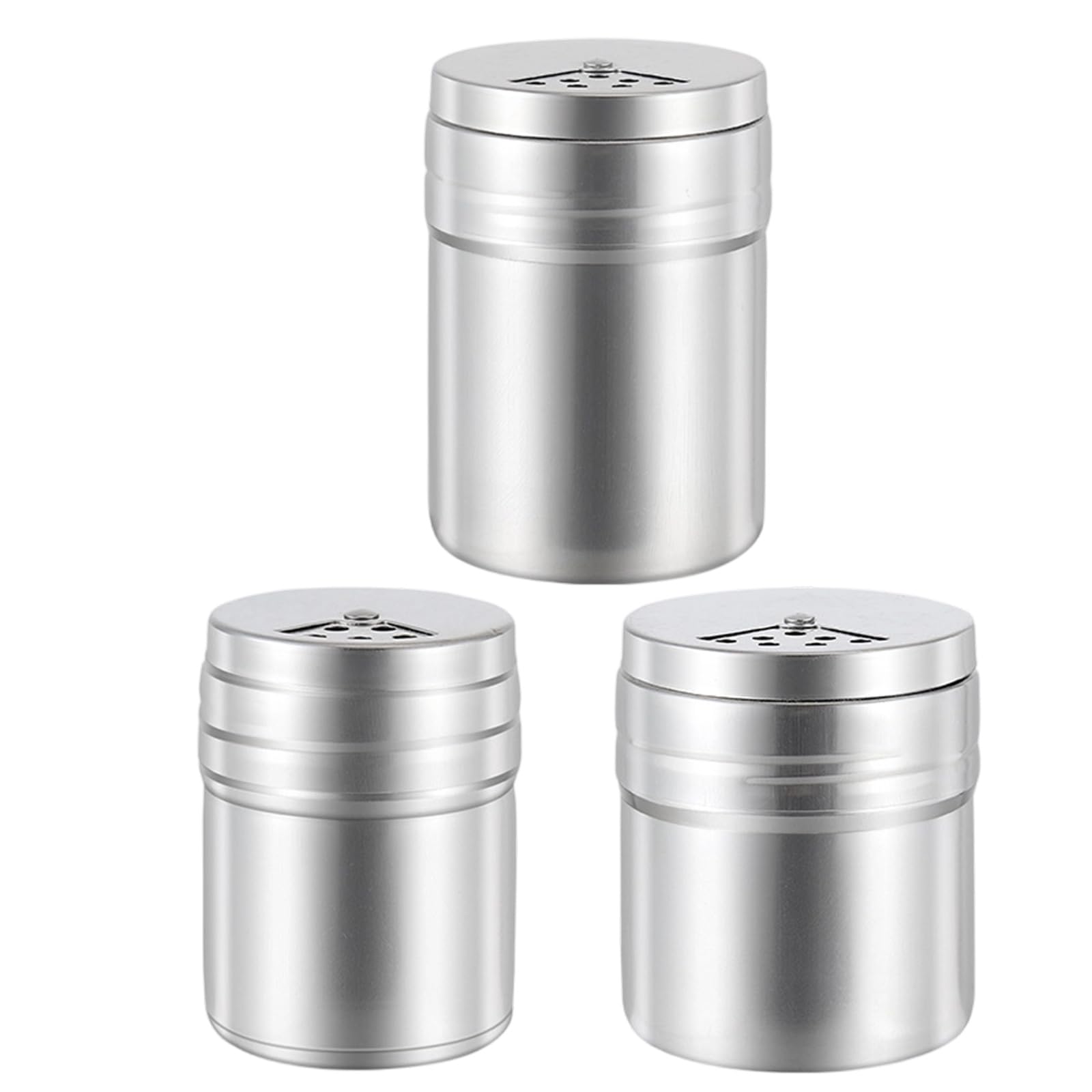 hogtnd 3 Piece Assortment of Stainless Steel Spice Containers, Corrosion Resistant, Various Sizes, Unique Look, Dishwasher Safe for Cooking, Heavy Duty Spice Bottles