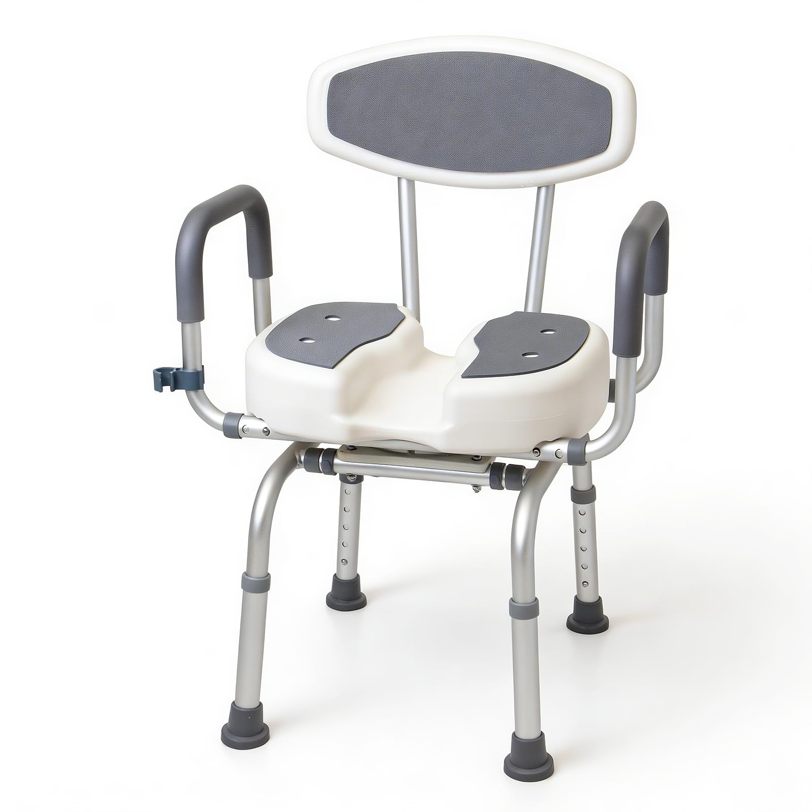 EasyVibe Duschstuhl 360° Drehbar für Senioren, 52cm Breiter Duschhocker mit 3D U-Ausschnitt, 1,25mm Aluminiumrahmen, Gepolsterte Armlehnen, Belastbar bis 150kg
