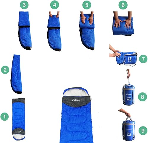 Miniatura 6 de Saco de dormir para acampada, 4 estaciones, ligero, portátil, resistente al agua, ideal para el clima frío, acampada, actividades al aire libre,