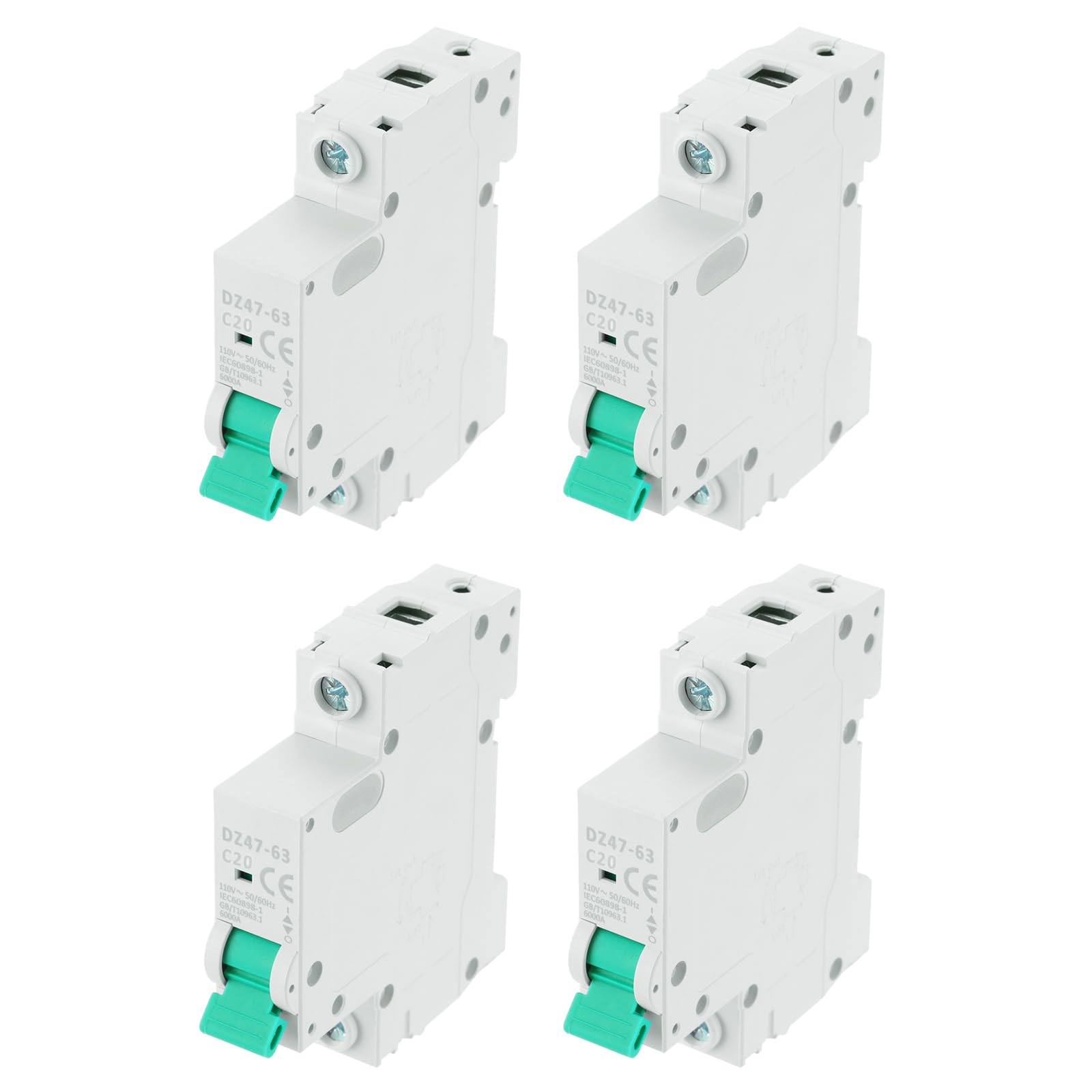 MECCANIXITY 4Pcs Miniature Circuit Breaker 1P 20A AC 110V DZ47-63 DIN Rail Mount Disconnect Switch Circuit Breaker Protection Thermal Magnetic Trip for Short Circuit Protection, Overload Green