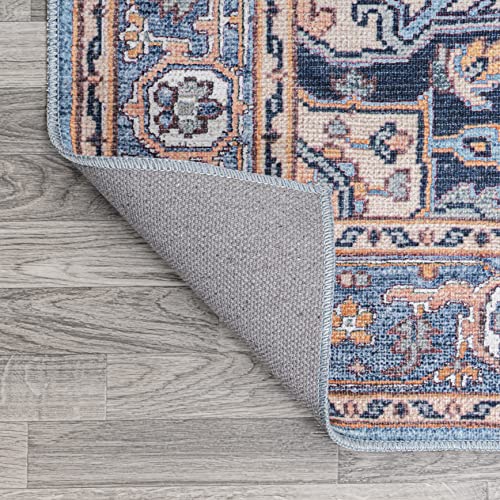Tapete Cuadrado Azul Beige Lavable 6x6 ft miniatura 5
