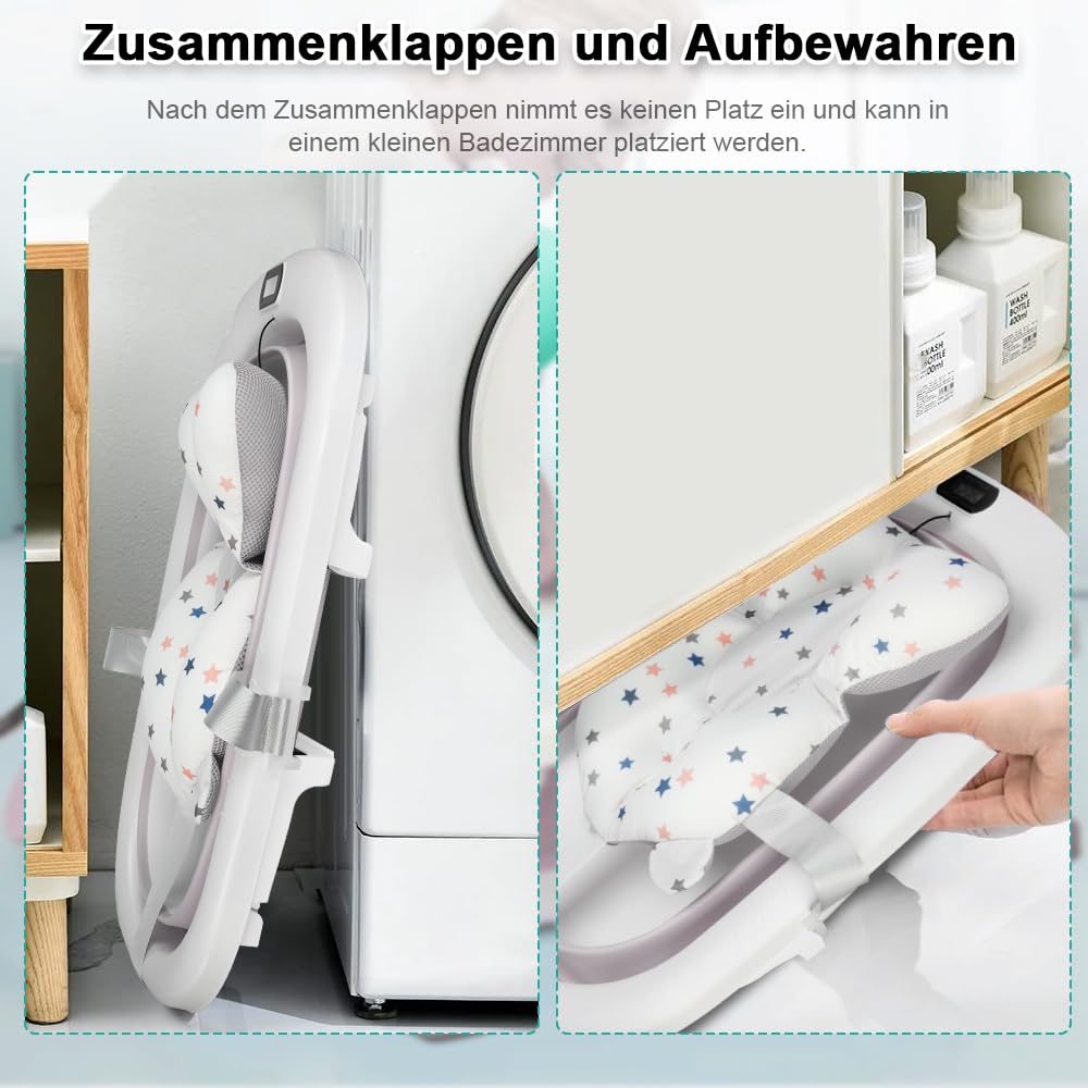 Baignoire pour bébé pliable XXL avec coussin antidérapant et thermomètre