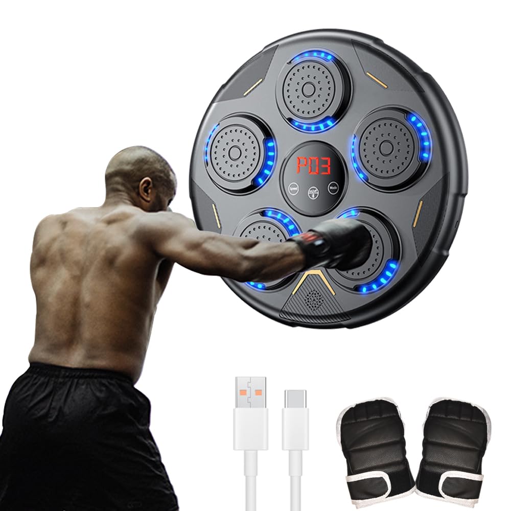 Music Boxing Machine, Electronic Boxing Machine Wall Mounted, Bluetooth Smart Musical Boxing Training Machine with Gloves for Home Training Workout Boxing