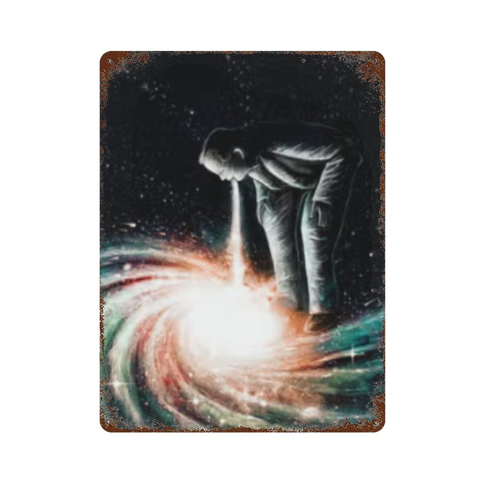 Rust Effect Galactic Light Beam Vintage Rust Metal Sign 15.7"x11.8", Old School Wall Decor for Cafe, Home Bar And Lounge Decor