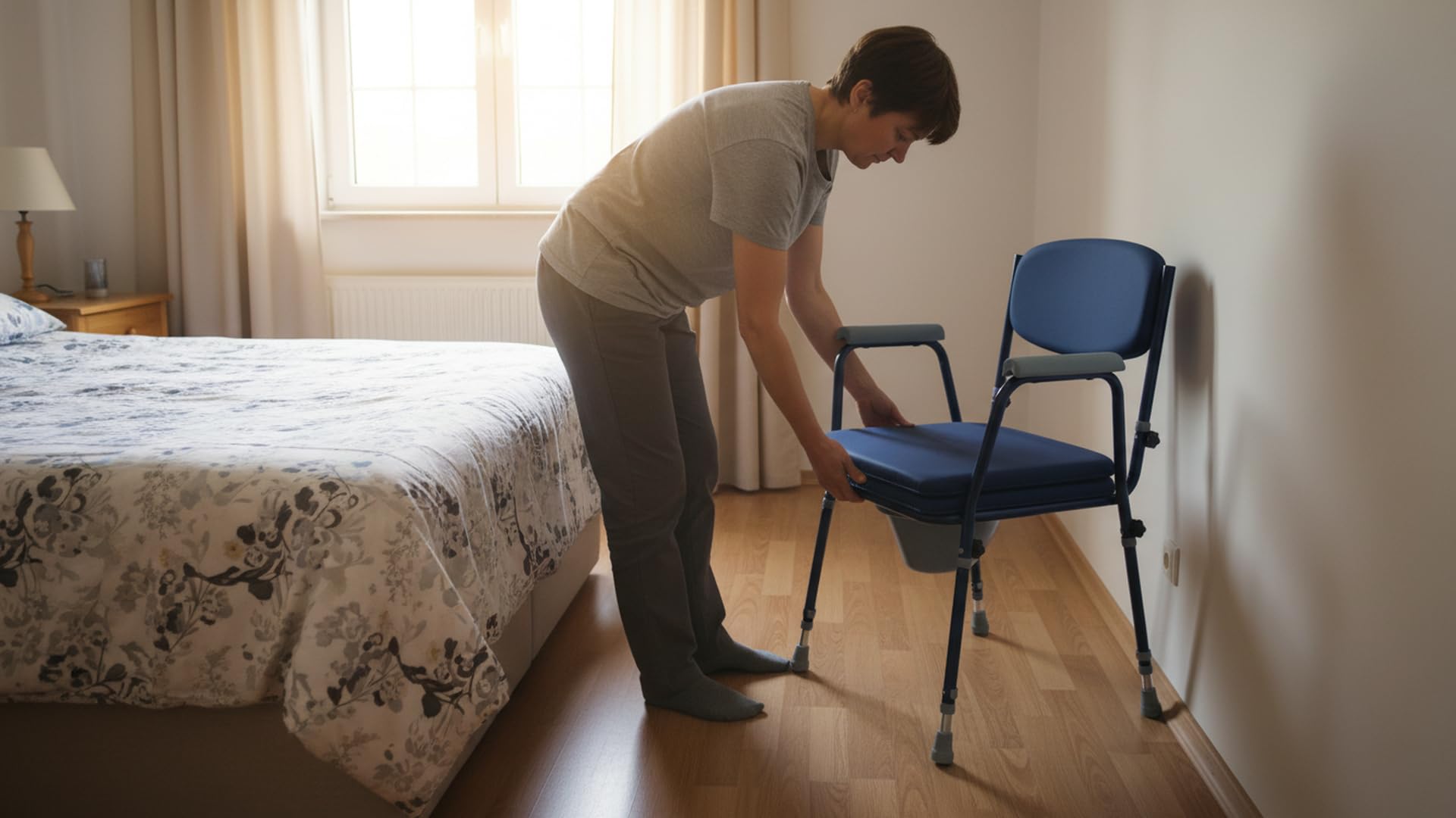 Ausilium Sedia da Comoda per Anziani e Disabili - Regolabile in Altezza, Struttura in Acciaio e Seduta Imbottita - Portata 100 kg
