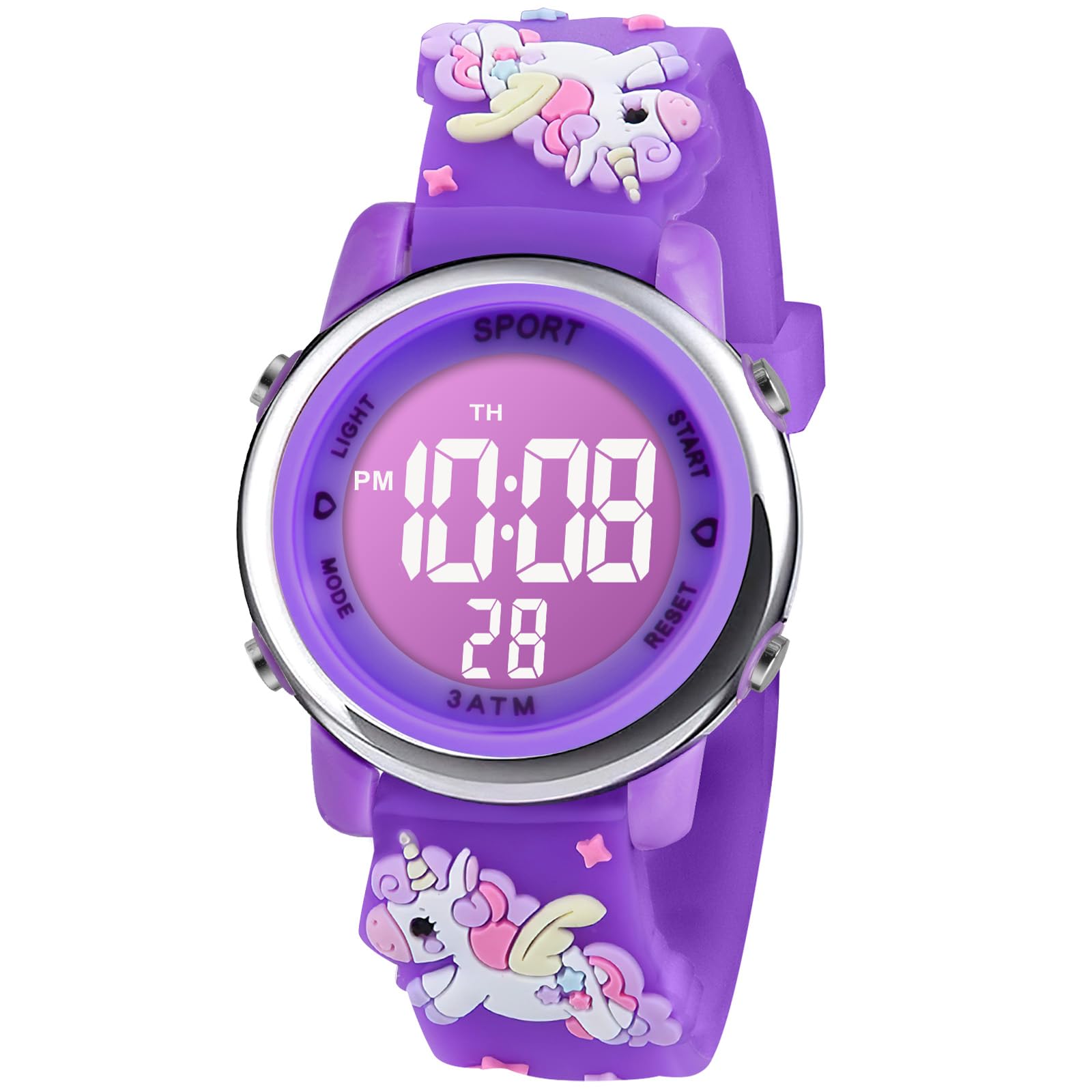 Vicloon Reloj Digital para Niños Niña, Luz Intermitente LED de 7 Colores Reloj de Pulsera Niña Multifunción, Reloj Unicornio Niña, Relojes Niñas Niños Digital para Niños de 3 a 12 años