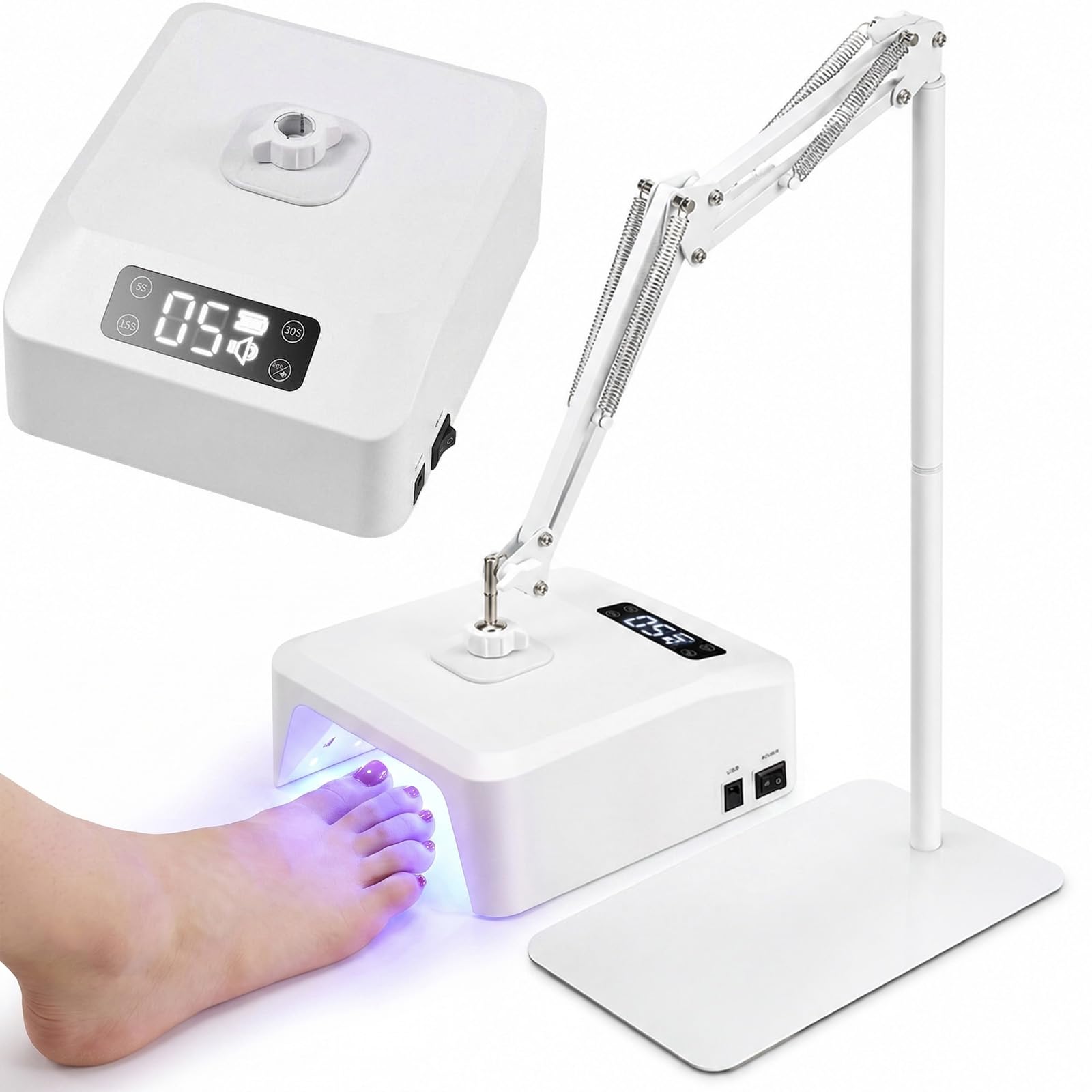 Lámpara de uñas UV para pies con soporte, 78 W, LED, lámpara de suelo, 39 ledes, 365 + 395 nm, inalámbrica, 4 temporizadores, sensor infrarrojo, giratorio 360°, lámpara de pie para pedicura, altura