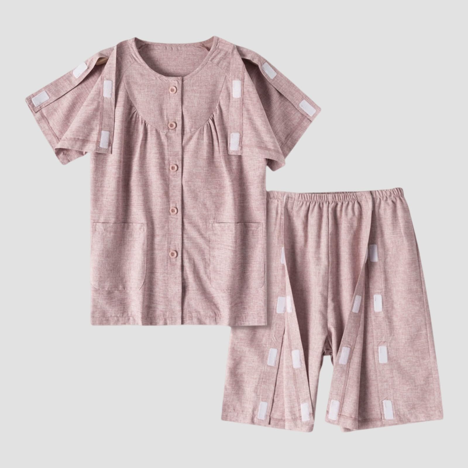 Generisch Sommerliches Kurzarm-Kasack Patientenkleidungsstück mit ausziehbaren Shorts für Damen im Krankenhaus