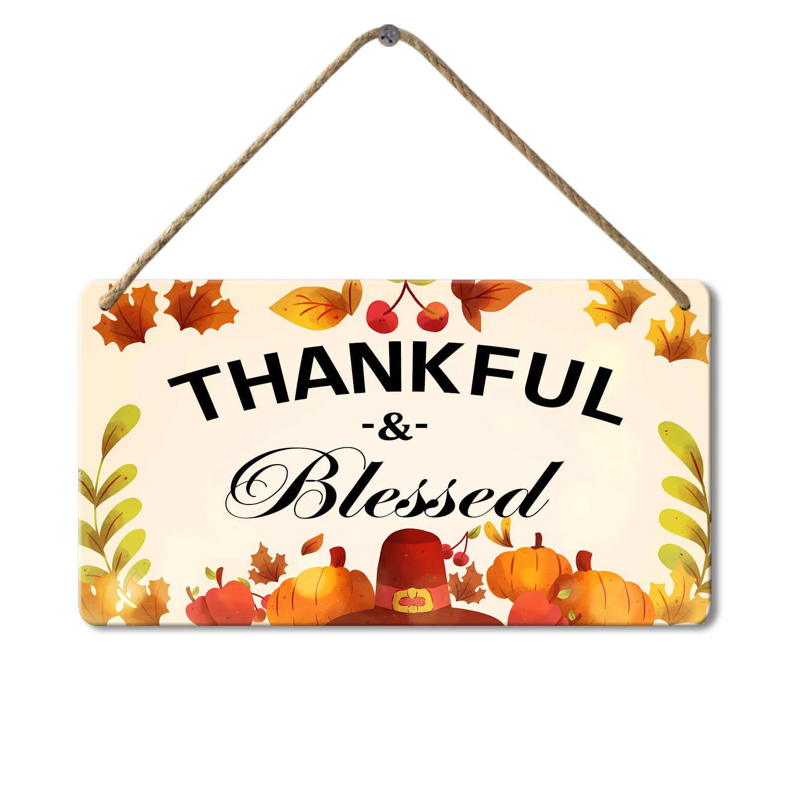 Thankful and Blessed Wooden Wall Sign, Vintage Harvest Festive Decor Rustic Halloween Autumn Front Door Decoration, 8x12 Inch