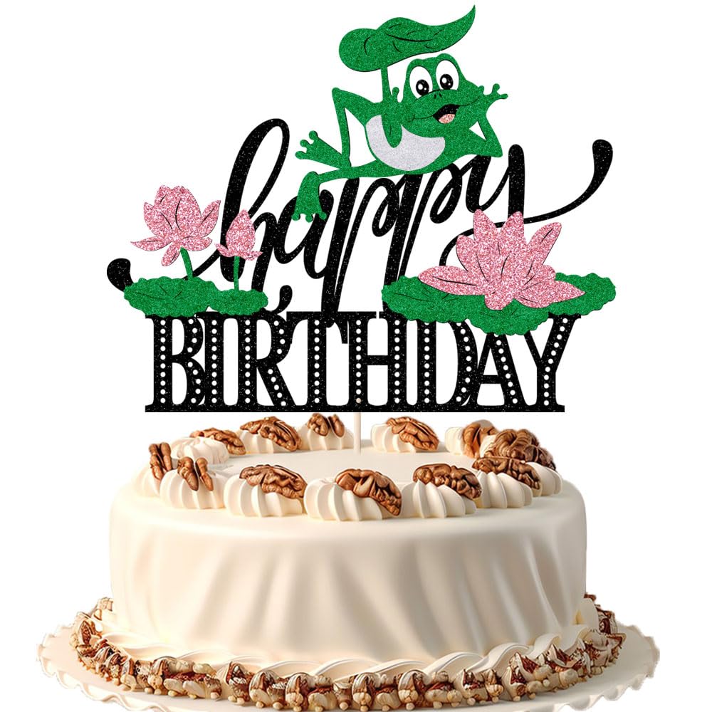 FmiyunEea Frog Happy Birthday Cake Topper, Baby Shower, Kids Party Decorations, Rainforest Animal Theme Picks Party Cake Decoration(frog)