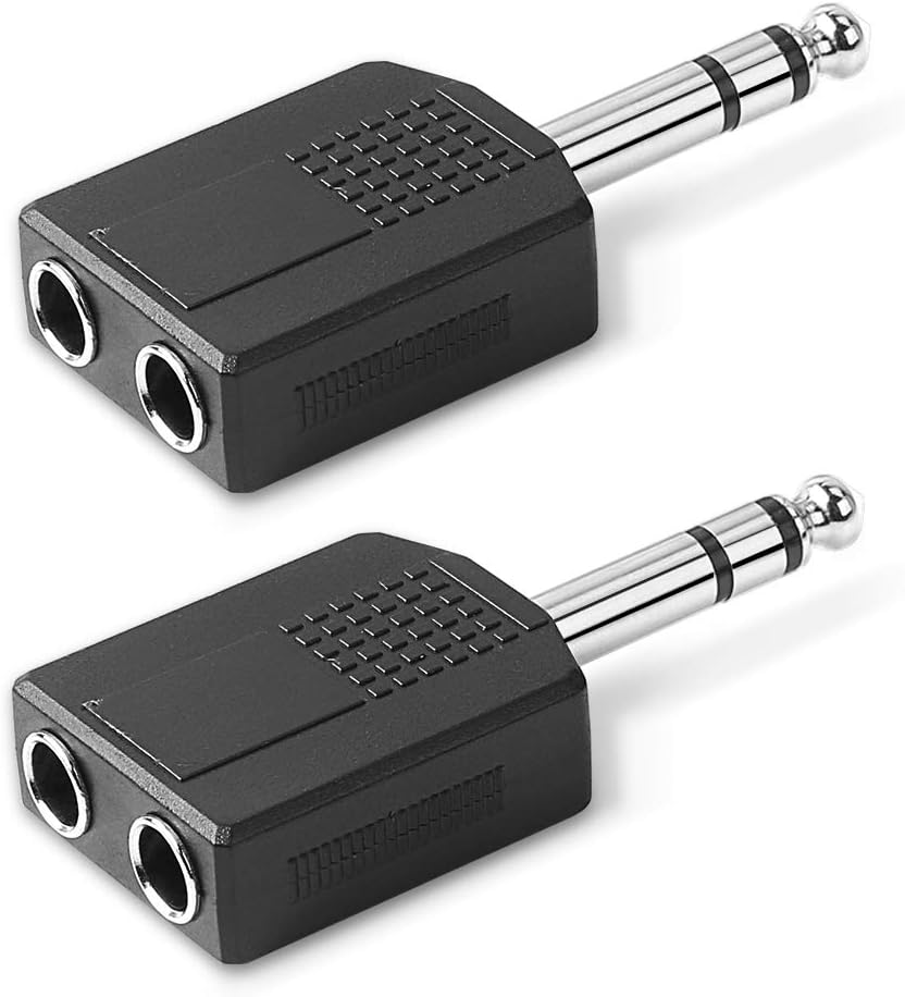 Jelanry 1/4" 6.35mm Stereo Plug Male to Dual 1/4" 6.35mm Jack Female Splitter Adapter, Dual 6.5mm Jack TRS Adapter Audio Y Splitter for Headphone, Microphone, Amplifier TAA Compliant Black 2Pack