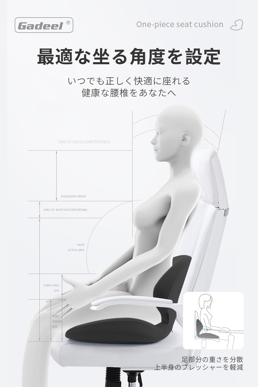 Amazon.co.jp: Gadeel 低反発 腰痛 クッション 座布団 一体型 ランバー 