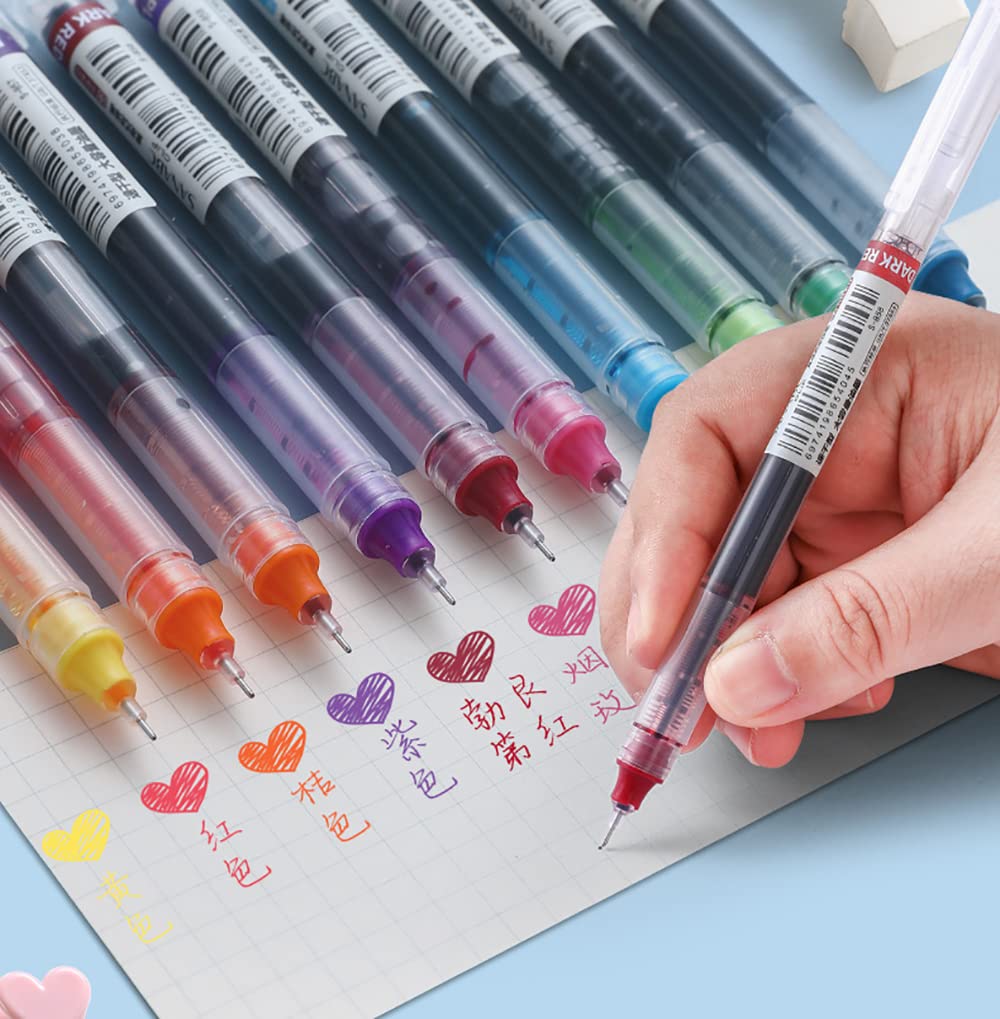 12 bolígrafos de tinta líquida, punta de aguja de 0,5 mm, tinta de secado rápido, bolígrafos rodantes, 12 colores