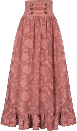 Maxi Gonna Rinascimentale A Vita Alta Con Volant - SCARLET DARKNESS - Gonna A Trapezio Elastica Stile Vintage
