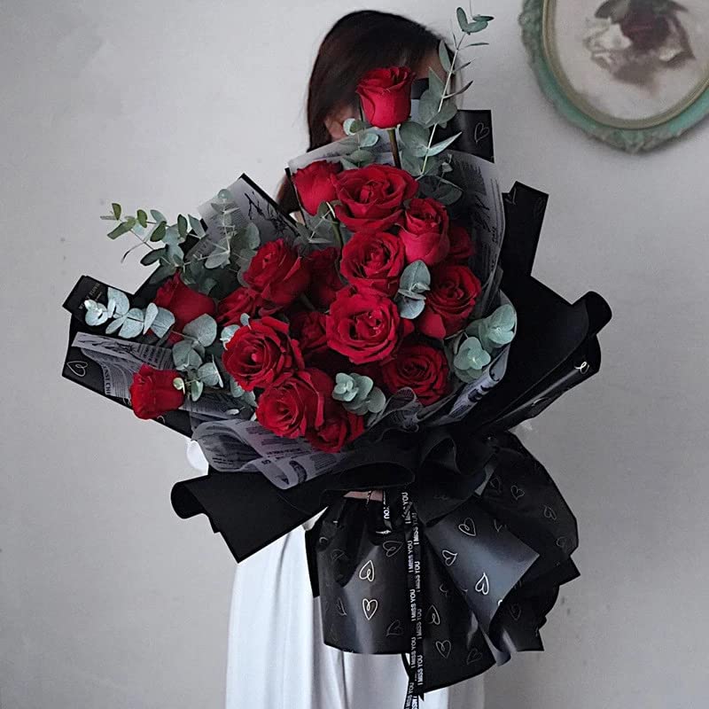 Image of Oasis 20 Sheets Korean Style Waterproof Premium Bouquet Wrapping Sheets (58 cm x 58 cm) | Red Random Heart Design Flower Wrapping Sheet | Elegant Packaging for Bouquets Gift Wrapping and More