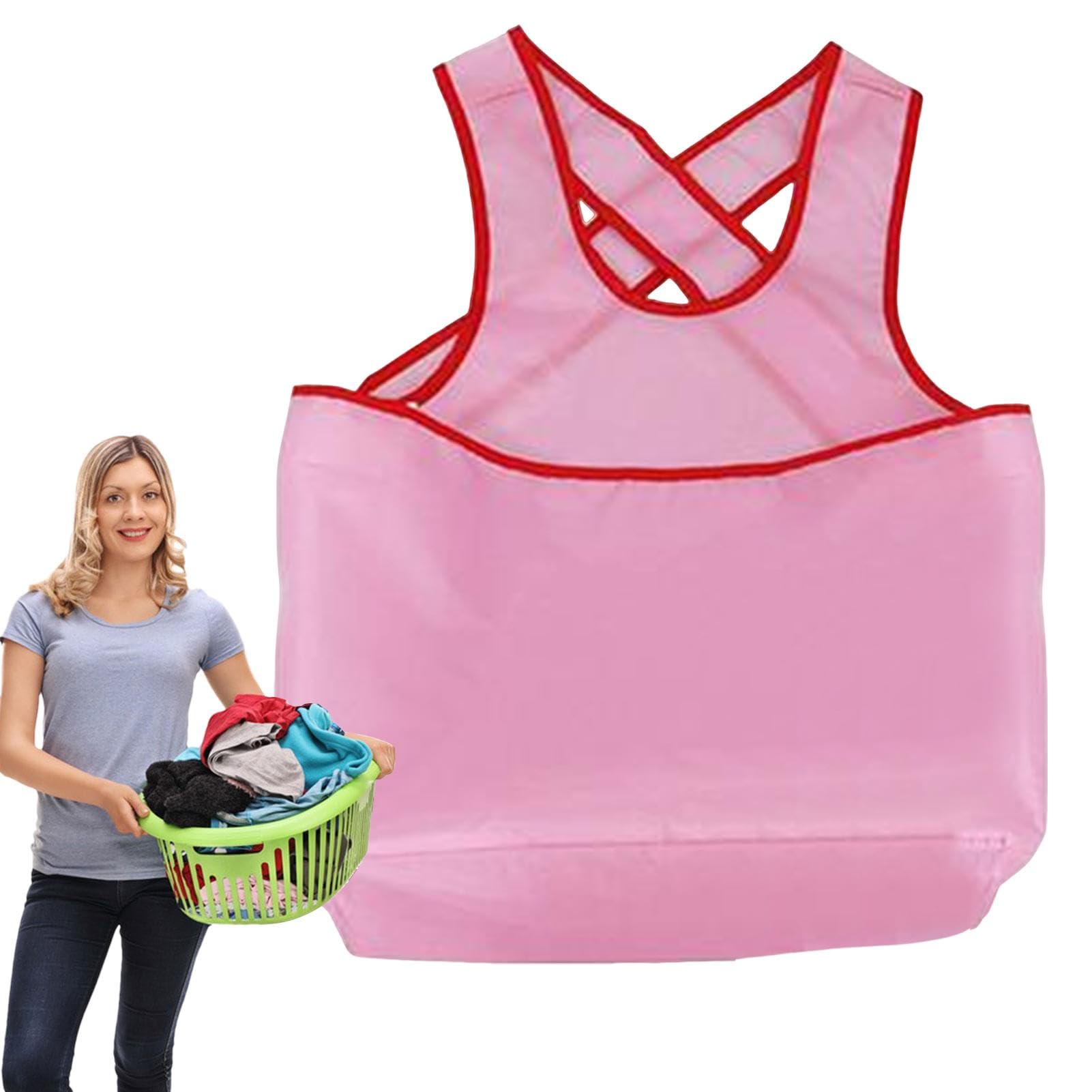 Grembiule Lavanderia Impermeabile Con Tasca - Porta Abiti Da Stendere, Capacità 10kg, Tessuto Oxford, Design Senza Maniche, Colore Rosa - 2