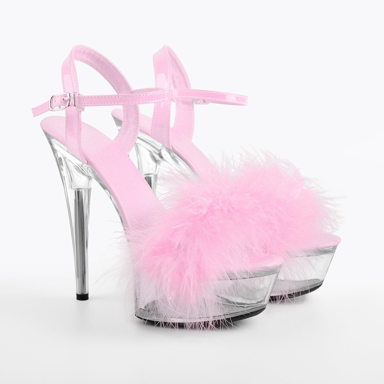 MissHeel Ankle Strap Clear Platform Furry Sandals Stiletto Heel