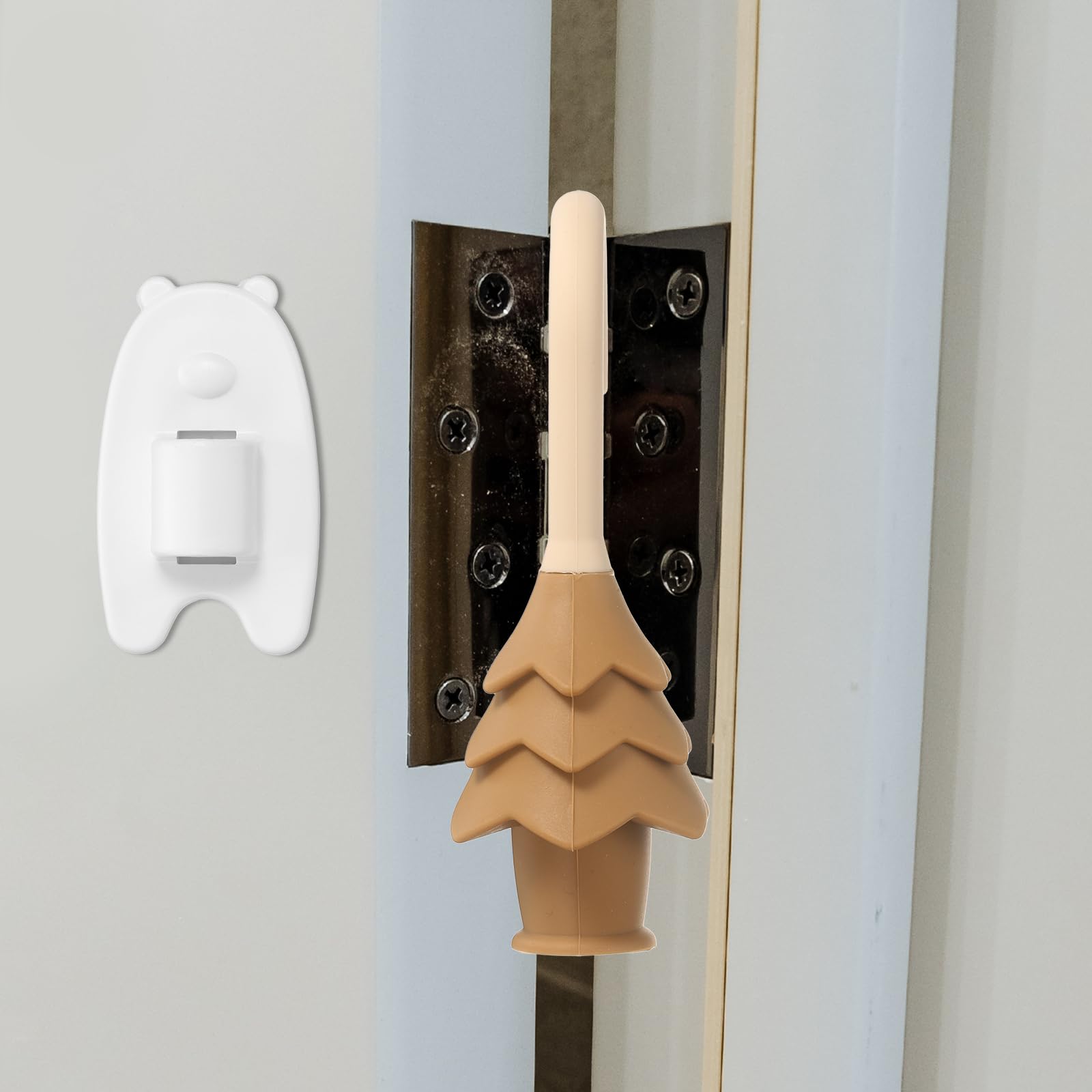 sourcing map 4 Pcs Silicone Door Pinch Guard, Hanging Finger Pinch Guard Quiet Door Closer & Slam Stopper for Nursery Bedroom Home Safety & Edge Protection Keep Door Open, Brown
