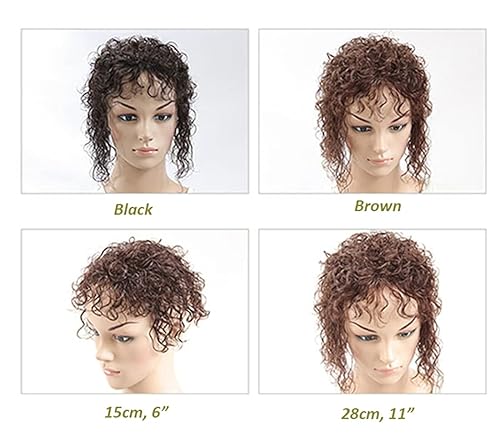 Miniatura 6 de Extensiones de cabello humano real con clip con flequillo, 6 x 7 pulgadas, rizado tipo tupé, peluca para mujeres con cabello delgado, 7 pulgadas,