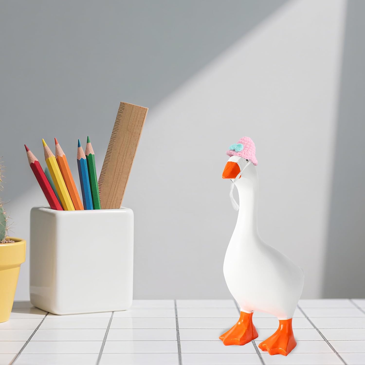 6pcs Mini Desk Goose Hats, Adjustable Knitted Headwear Outfits for 7in Magnetic Goose Statue Clothes Small Costume Accessories for Desk Decoration