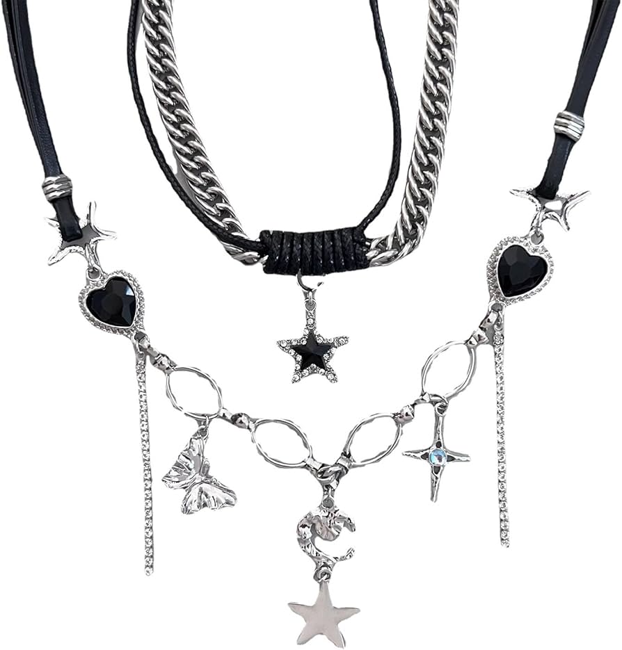 capodanno coreano - 5 GRONGU Y2K Jewelry Star Butterfly - Collana con ciondolo per donna alla moda punk colore coreano fascino estetico dolce collana stella farfalla - collane per le donne : Amazon.it: Moda
