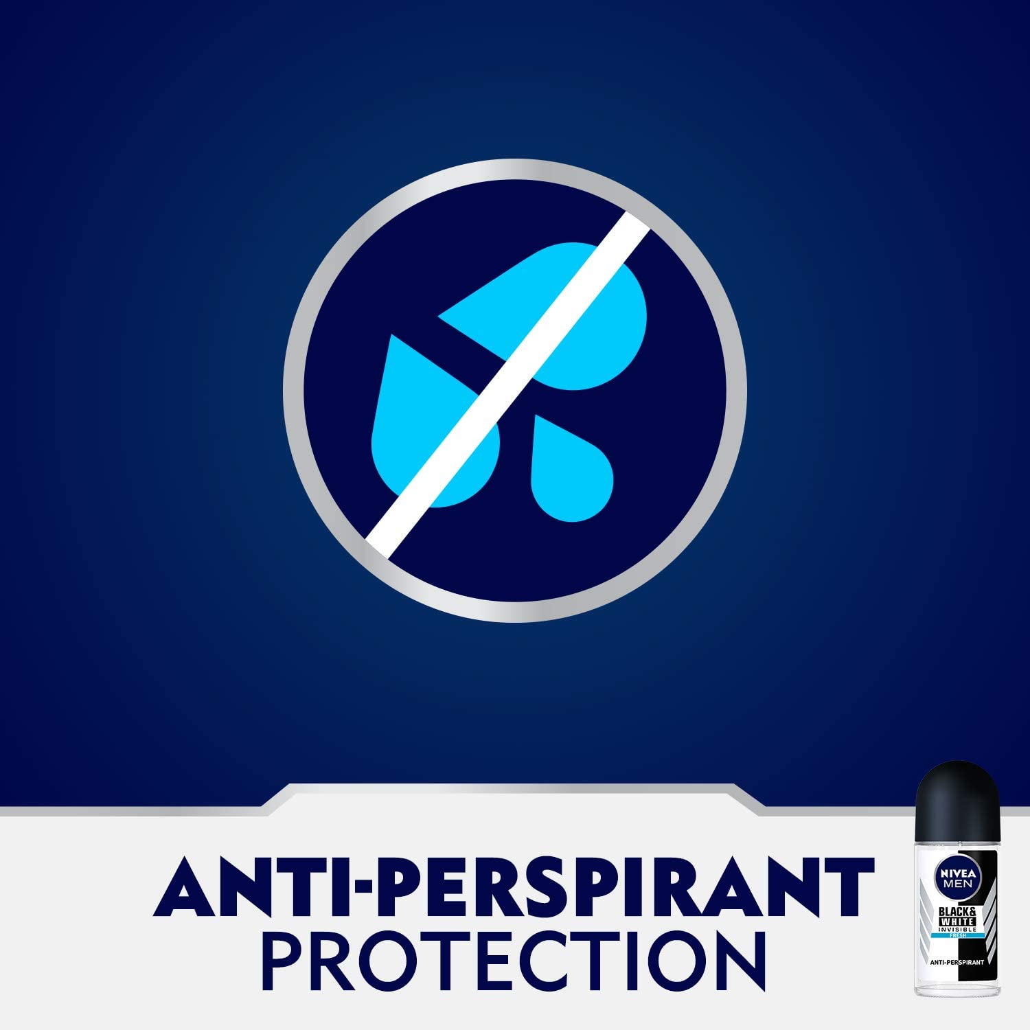 NIVEA MEN Black & White Fresh Anti-Stain Roll-On Deodorant 50ml – Up to 48h Sweat & Odour Protection, No White Marks on Dark Clothes, No Yellow Stains on White, Alcohol-Free Fresh Scent for Men