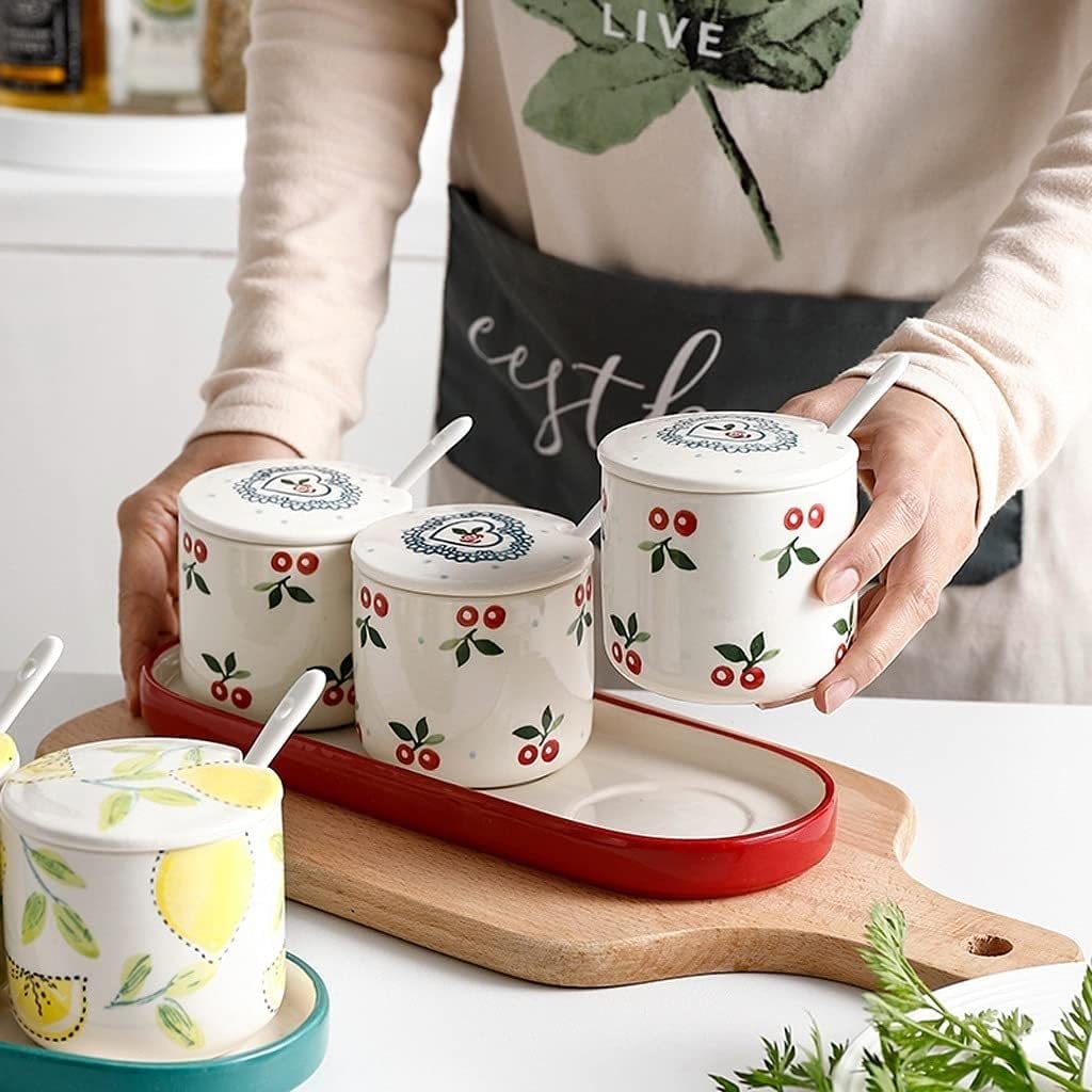 XYNSNDB GaRcan Juego de Botellas de condimentos, Juego de recipientes de cerámica para azucarero, Tarro de Especias de Cocina, Recipiente de azúcar, Sal, Especias, condimentos, tarros de Especias (A)
