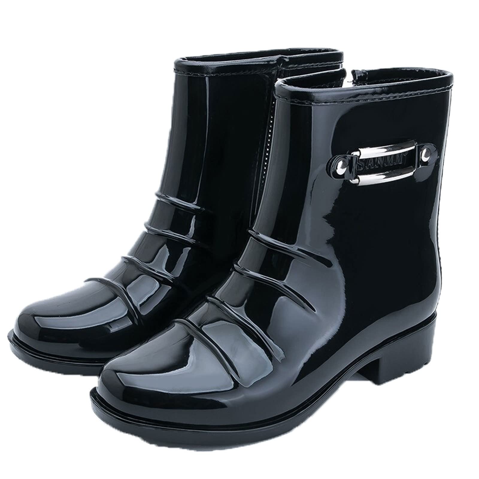 IJNHYTG rubbers Black Rubber Rain Boots Women wellies Gumboots Vamp Rubber  Sole Galoshes Gumboots Rainboots Women Round Toe Slip-On (Size : 8.5 UK) :  Amazon.co.uk: Fashion