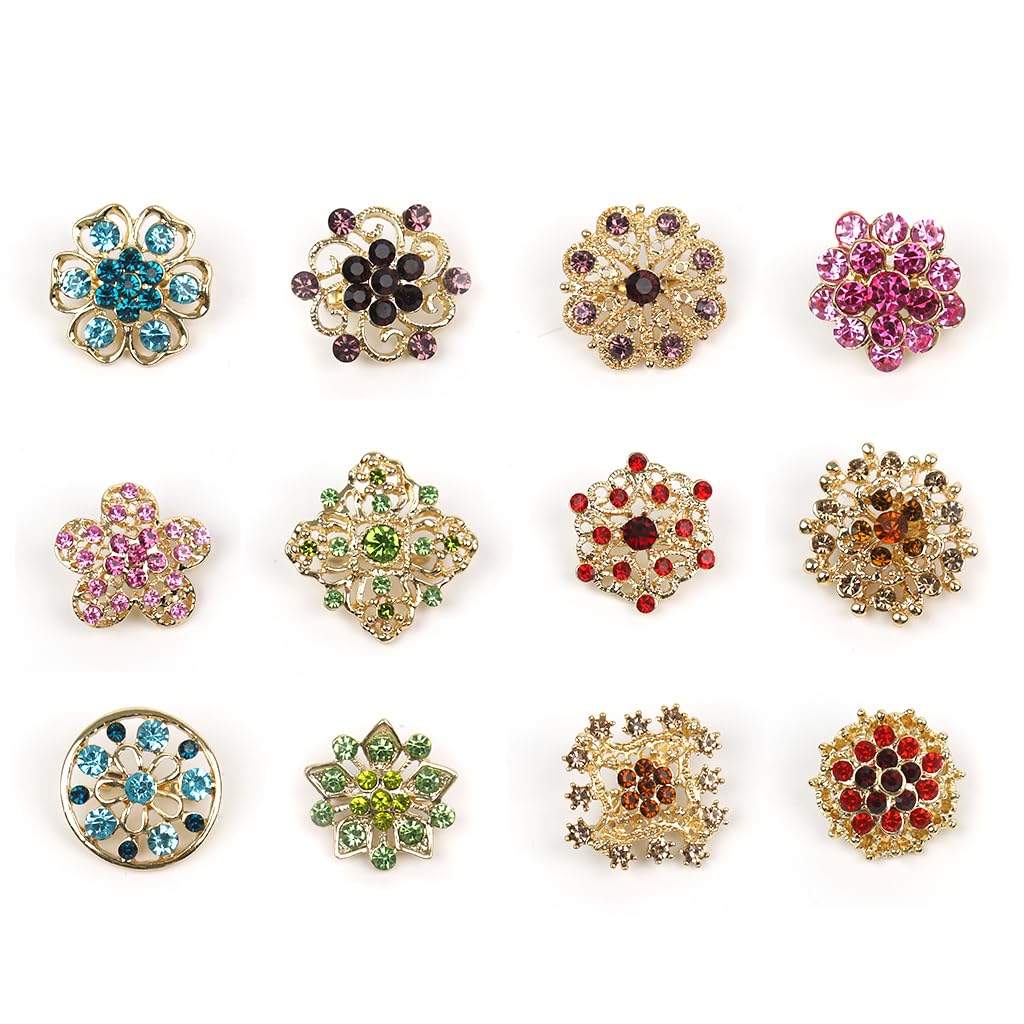 SANNIDHI® 12 Pcs Brooch Pin for Women Men Rhinestone Flower Saree Pin Fashion Gold Crystal Saree Brooch Clothing Accessories Jewellery Gift for Women, Girls, Brooch Pins for Dress, Shawl, Blazer (B0DD6D2FZX) Amazon Price History, Amazon Price Tracker