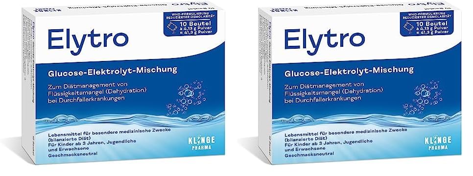 Elytro, Glucose-Mischung, bei akutem Durchfall, zum schnellen Ausgleich von Elektrolyt- und Flüssigkeitsverlust, ergänzende bilanzierte Diät, vegan, laktosefrei und glutenfrei, 10 Beutel