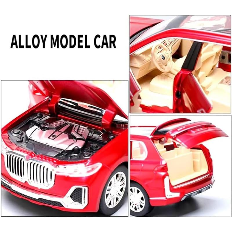 Image of Kids Model 1:32 BM X7 Die Cast Metal Car Pull Back Action Opening Doors with Realistic Engine Sound Lights Toy Car Gift for Boys - Red