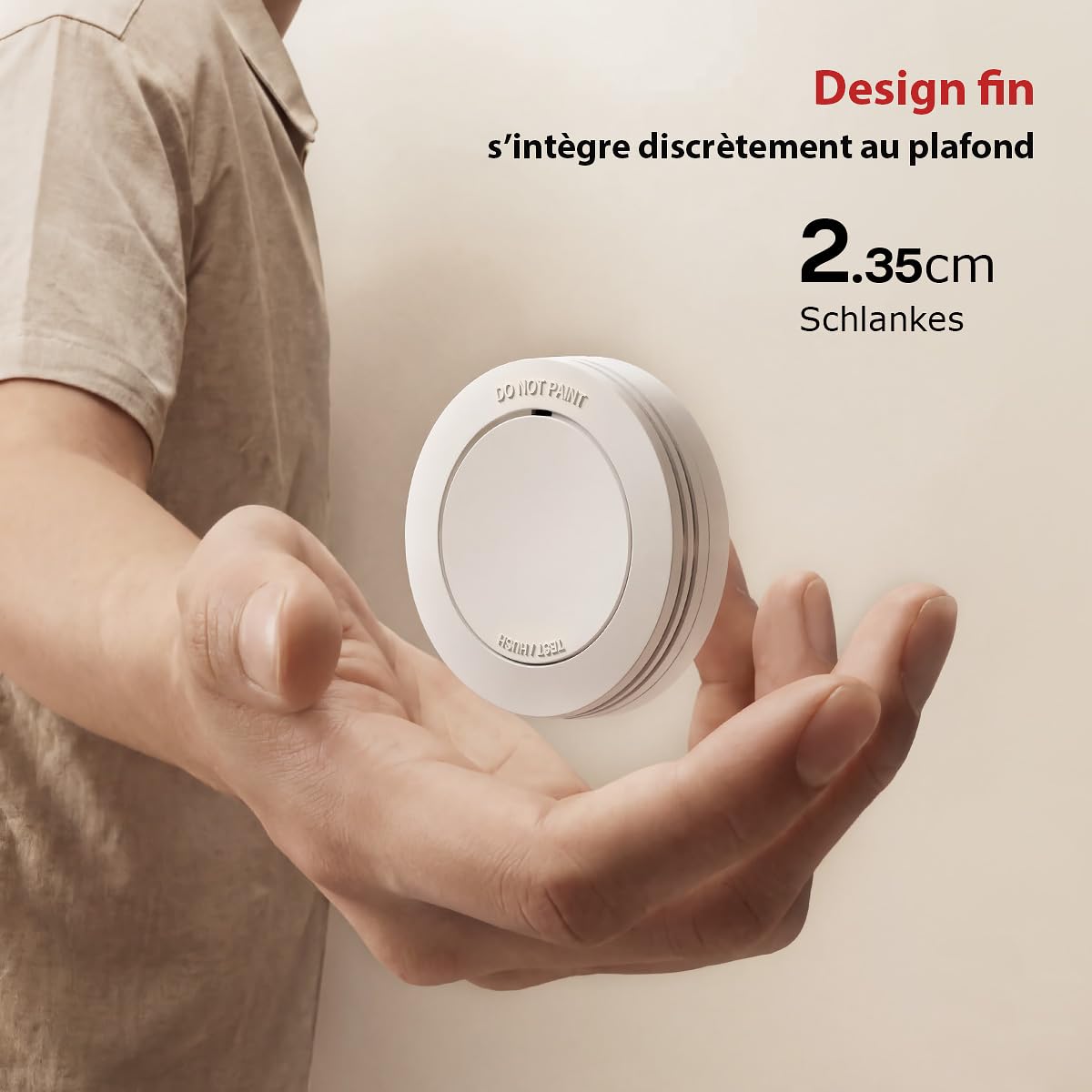 Safeliveo Détecteur de fumée Autonome,Batterie 10 Ans,Alarme 85 DB, Ultra-Fin, sans LED Clignotante,Fonction silencieuse, avec tampons adhésifs,2 Pièces