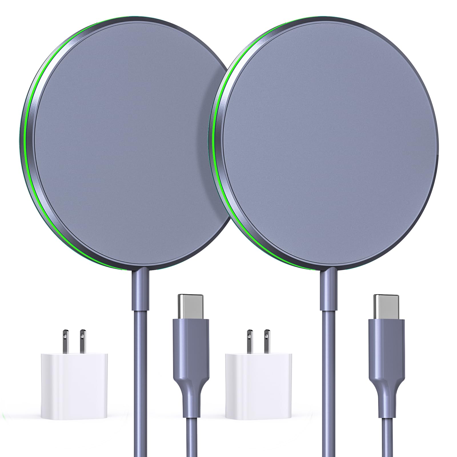 Wtuhu 2 Pack Magnetic Wireless Charger 15W Apple Mag-Safe with 20W Adapter for iPhone 15/14/13/12 Pro/Max/Plus/Mini and AirPods 3/2/Pro 2/Pro Mag Safe Charging Pad 5ft Cable