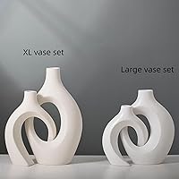 Vista 2 de Levvohd XL Juego de 2 jarrones beige de cerámica para decoración moderna del hogar, jarrones huecos florales modernos de estilo bohemio ecléctico