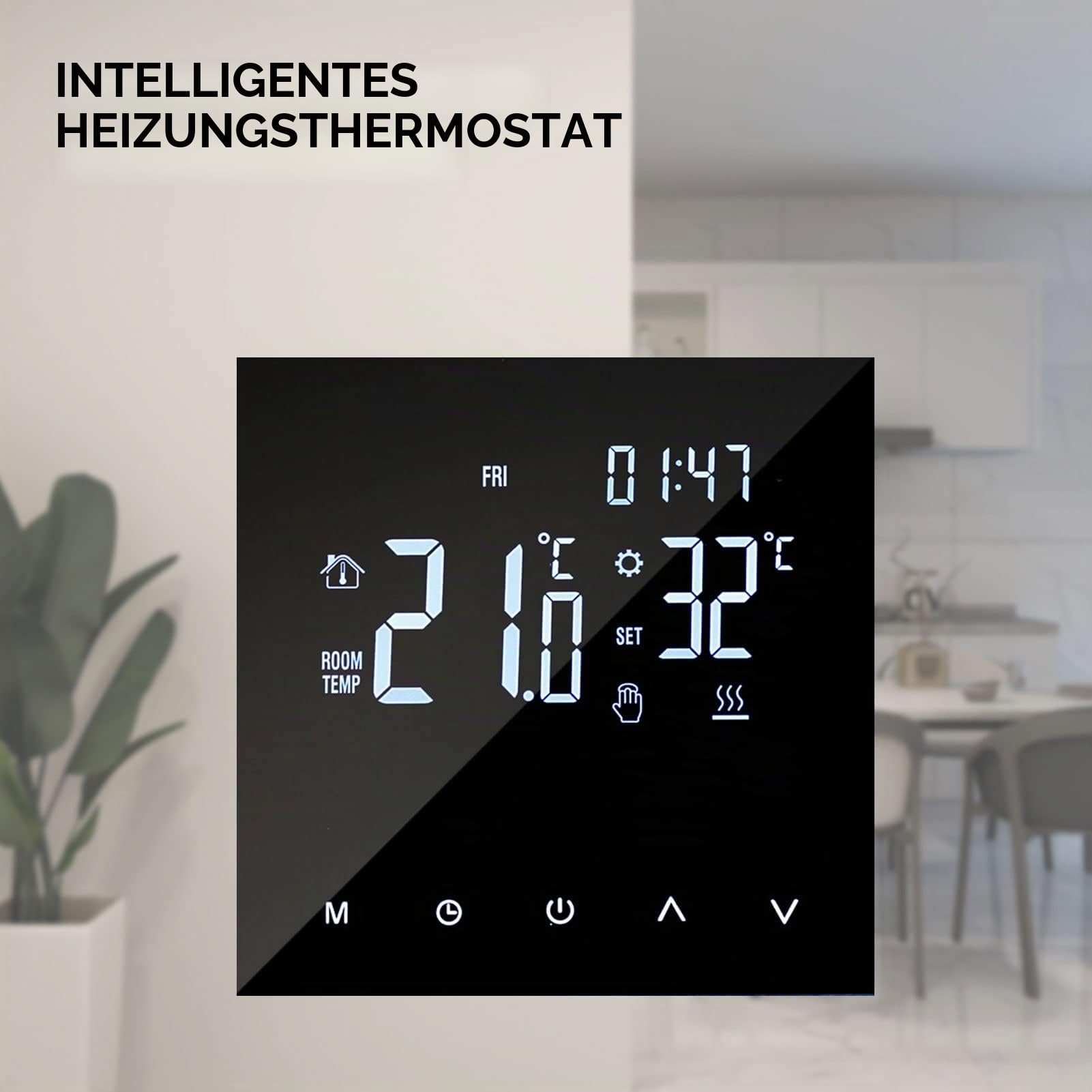 Intelligenter Heizungsthermostat, digitaler Temperaturregler, Touchscreen-LCD-Display, Wochenprogrammierbare Wasser-Fußbodenheizung und Gasboiler-Thermostat, Frostschutz für Zuhause, Schule, Büro