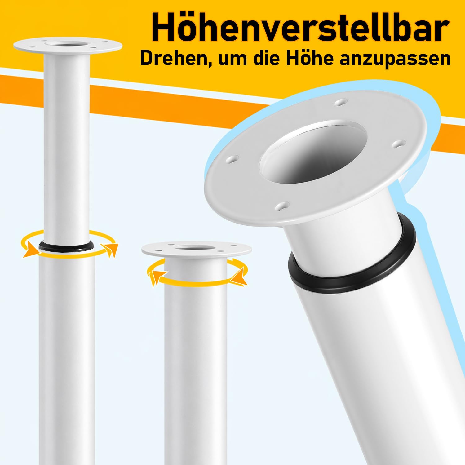 Gambe da tavolo in metallo, 71-110 cm, set da 4 pezzi, colore bianco, altezza regolabile, per mobili con viti, portata fino a 200 kg, per divano, mobili da scrivania