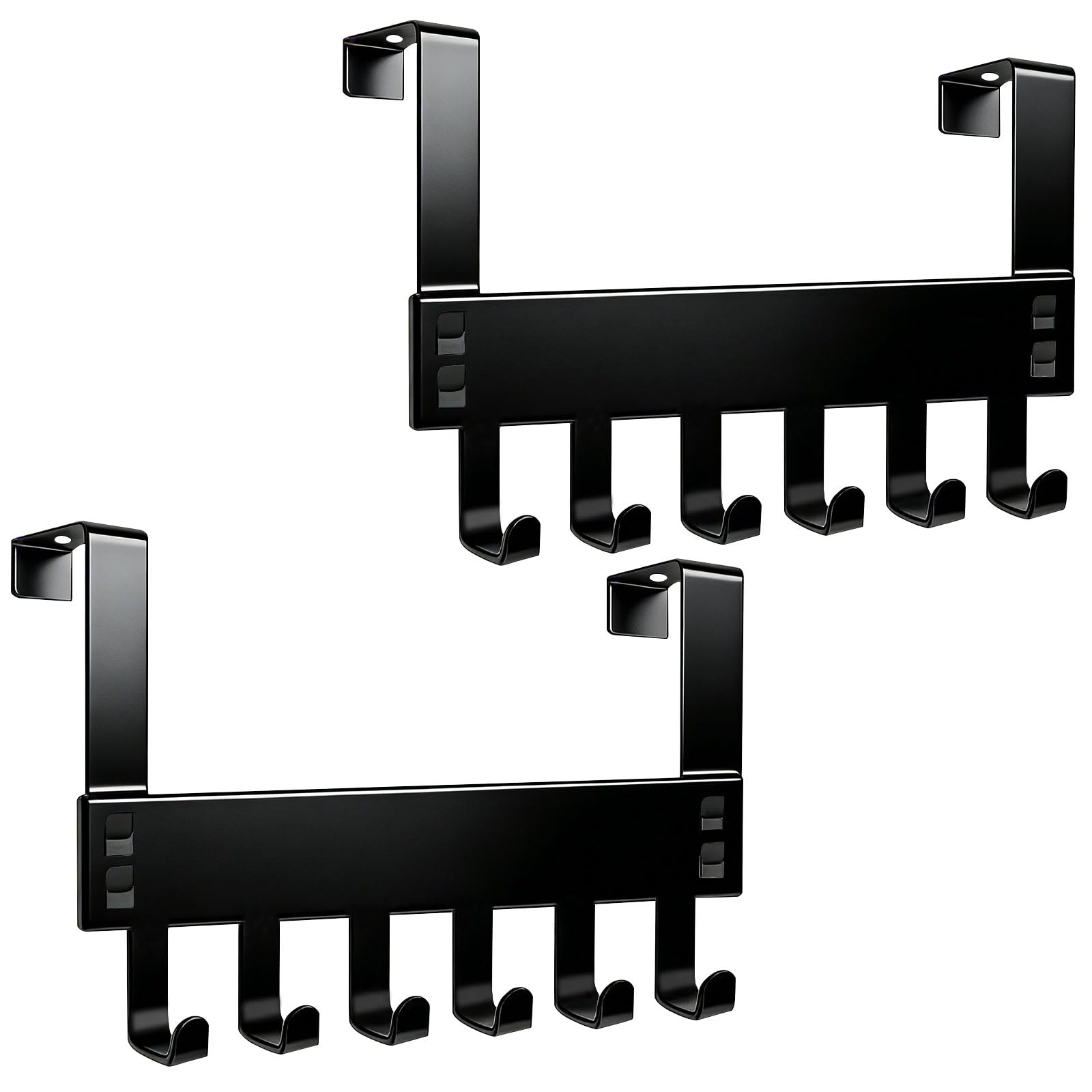 pangutheos Over Door Hooks, 2 Pack Heavy Duty Over Door Hanger with Rust Resistant, 6 Hooks Stainless Steel Door Coat Hanger Storage for Outerwear, Towels, Bags, Bathrobes (Black)