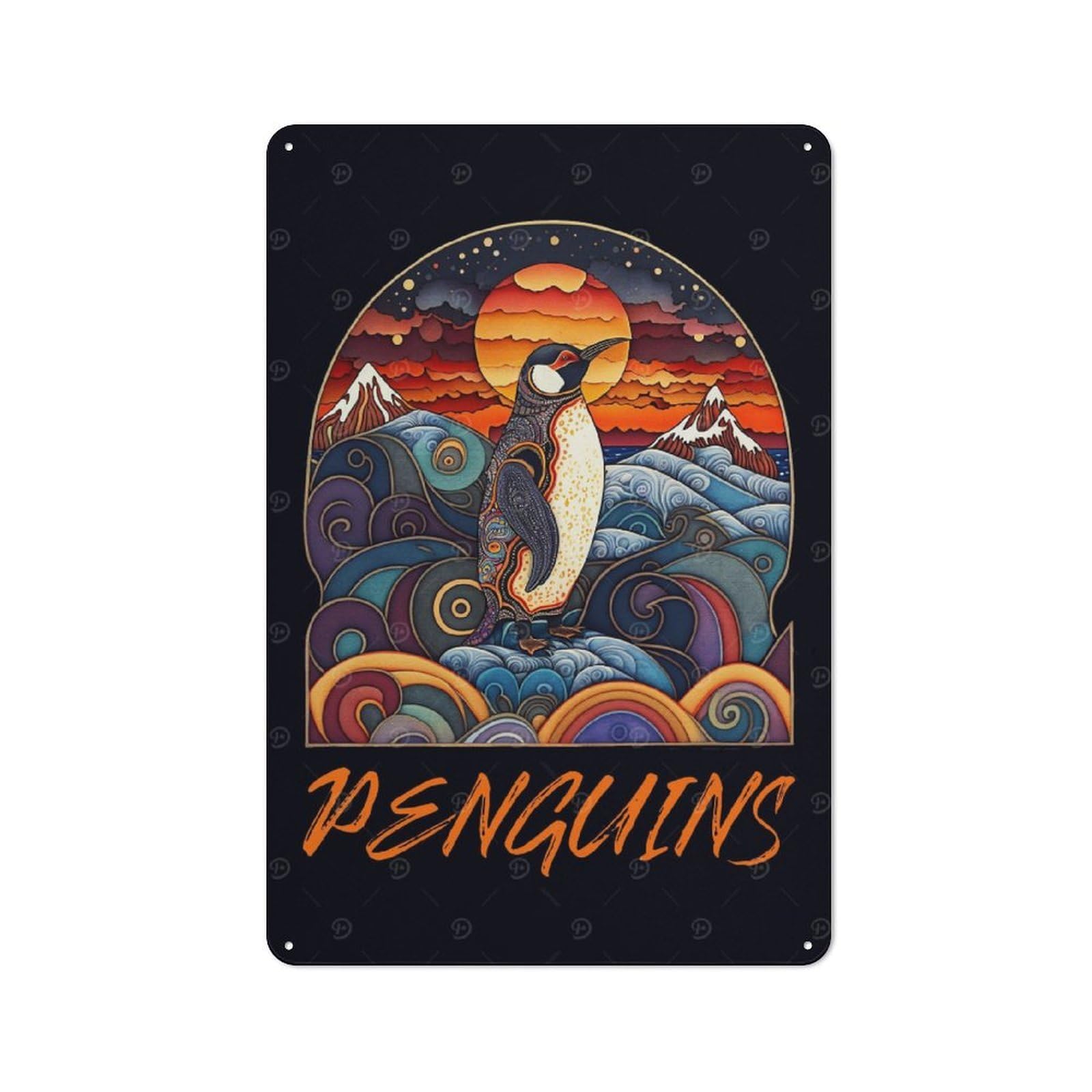 Junmoney Penguins Printed Metal Sign 30X20cm For Home Office Or Studio, For Winter Room Styling In Home Office And Studio