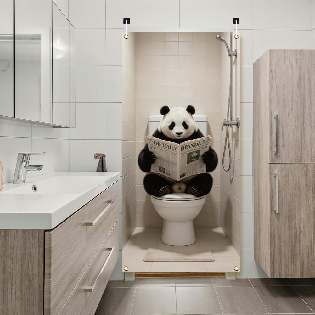arricraft Polyester Door Cover Banner, Panda on The Toilet