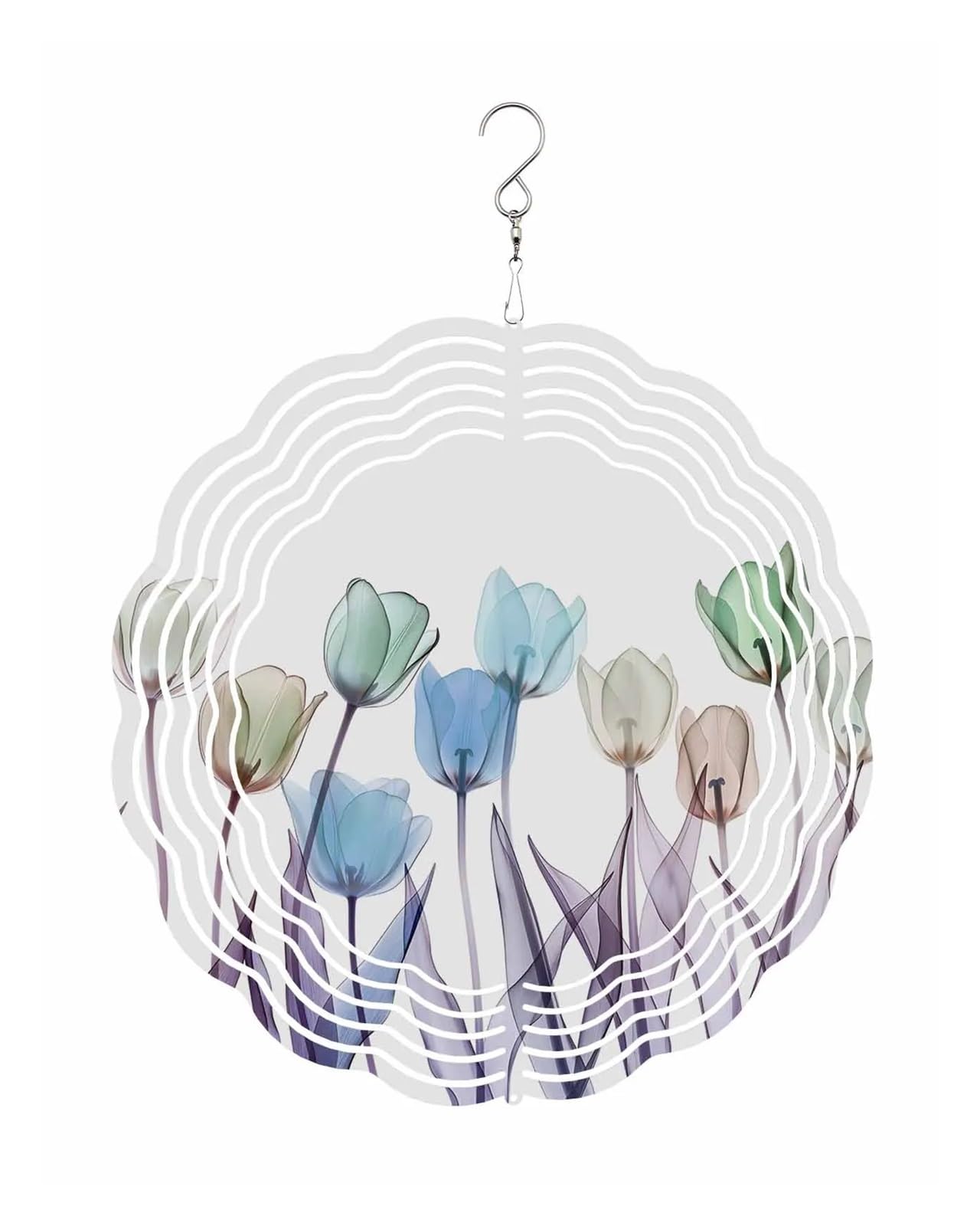 Windspiele Windspiele, Blumen und Vögel im Frühling, 3D-drehendes Windspiel, Edelstahl, Hängedekoration, Outdoor, Garten, Zuhause, Anhänger, Windspiel(CHC02256,25CM)